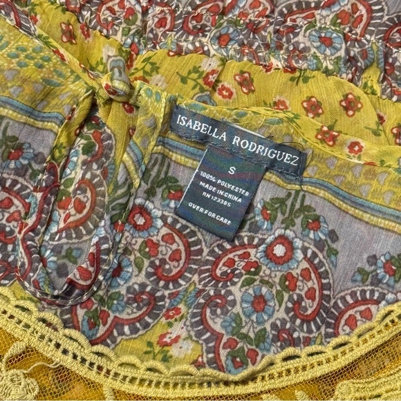 Isabella Rodriguez Yellow Floral Lace Ruffled Short Sleeve Blouse Top Small - Picture 7 of 11